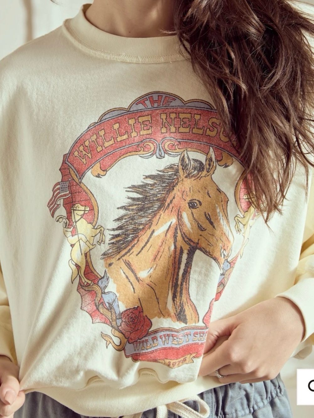 Willie Nelson Vintage Horse Graphic Sweatshirt - Pale Yellow